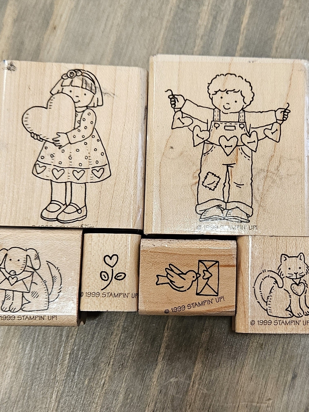 1999 Stampin’ Up! From The Heart Wood Mounted Rubber Stamp Set w/ Case